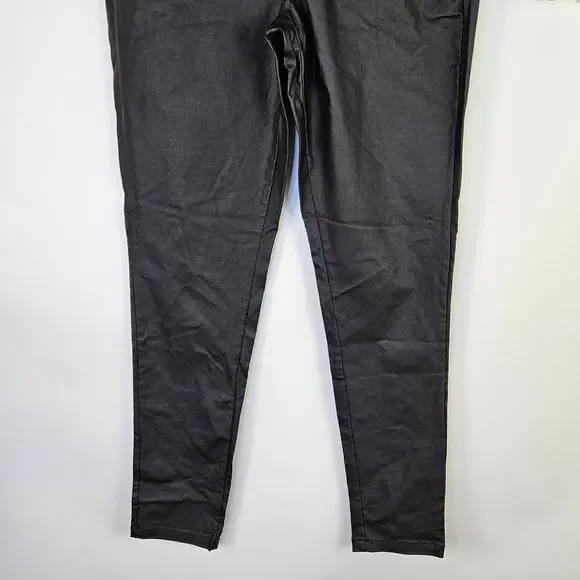 New SPYM Black Vegan Leather Coated Skinny Pant Size 42 10 12 Grunge Rocker Moto - Picture 5 of 10